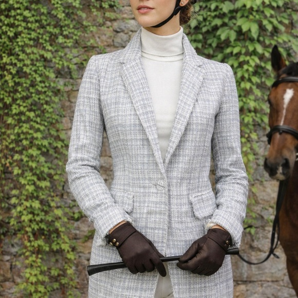 Maison D'Amelie Jackets & Blazers - MAISON D'AMELIE PARIS Quiet Luxury Blue and White Tweed Plaid Fringed Jacket, 4